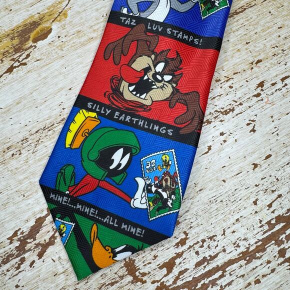 Warner Bros Vintage Looney Tunes Stamp Collection Neck Tie One Size - Picture 2 of 7
